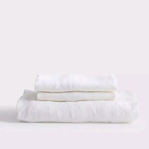 Quince 100% Linen White Bottom Fitted Sheet & 2 Pillowcases Cal King (751)(READ)